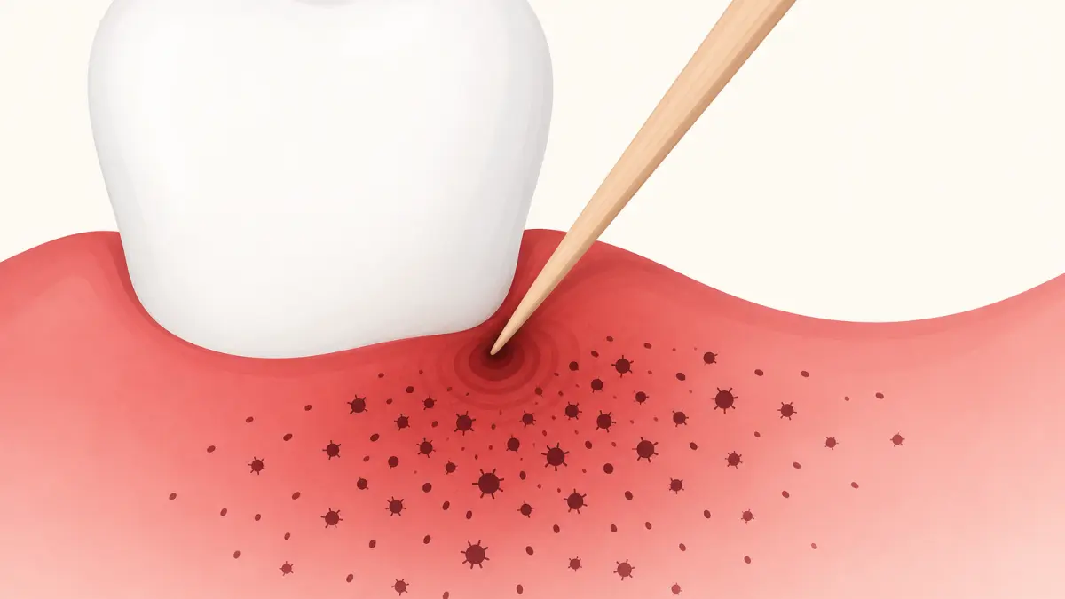 爪楊枝で患部を刺激すると細菌感染が広がる様子を示すイラスト